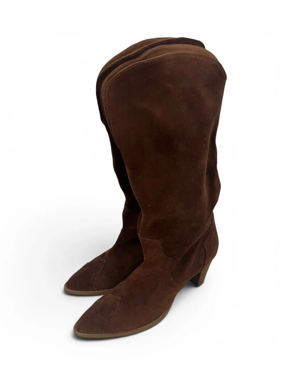 Free People Shayne Brown Suede Pointed-Toe Western Tall Boots
